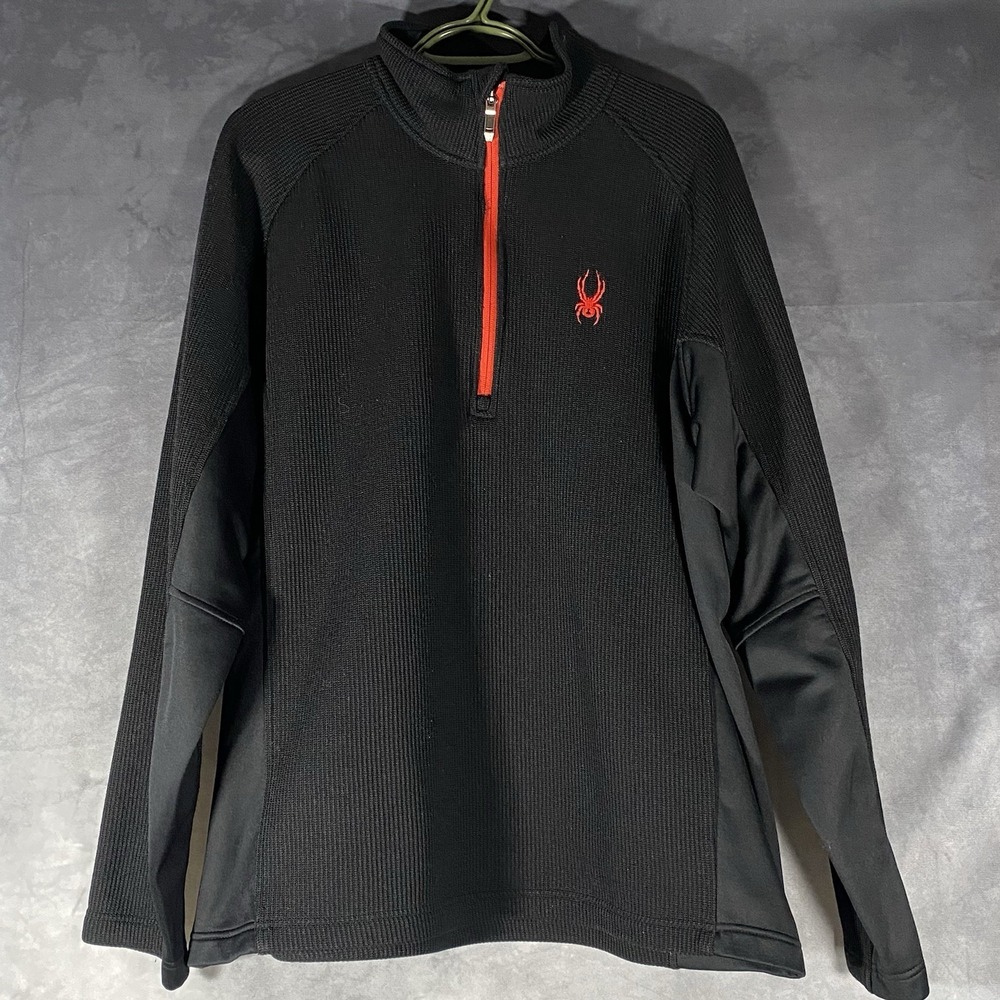 Spyder Quarter Zip Black Pullover Logo Sweatshirt Mens XL Sportswear